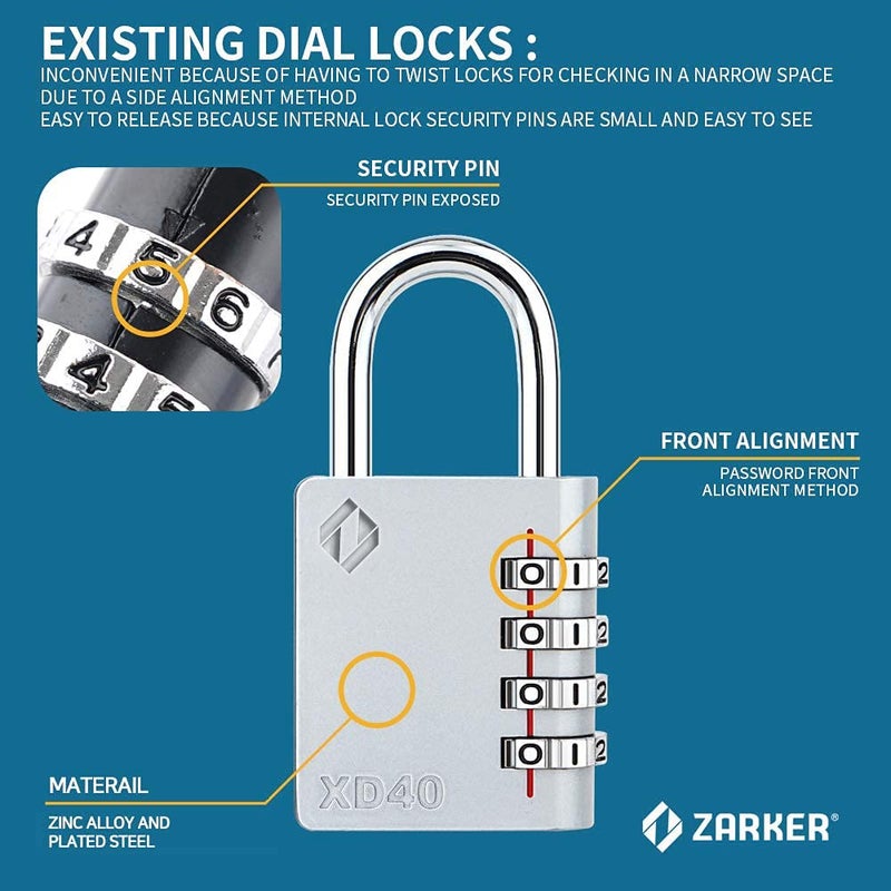 Zarker XD40 Combination Lock, 4 Digit Padlock for School Gym Sports Locker, Fence, Toolbox, Case, Hasp Storage (1-Pack, Pink) - Image 5